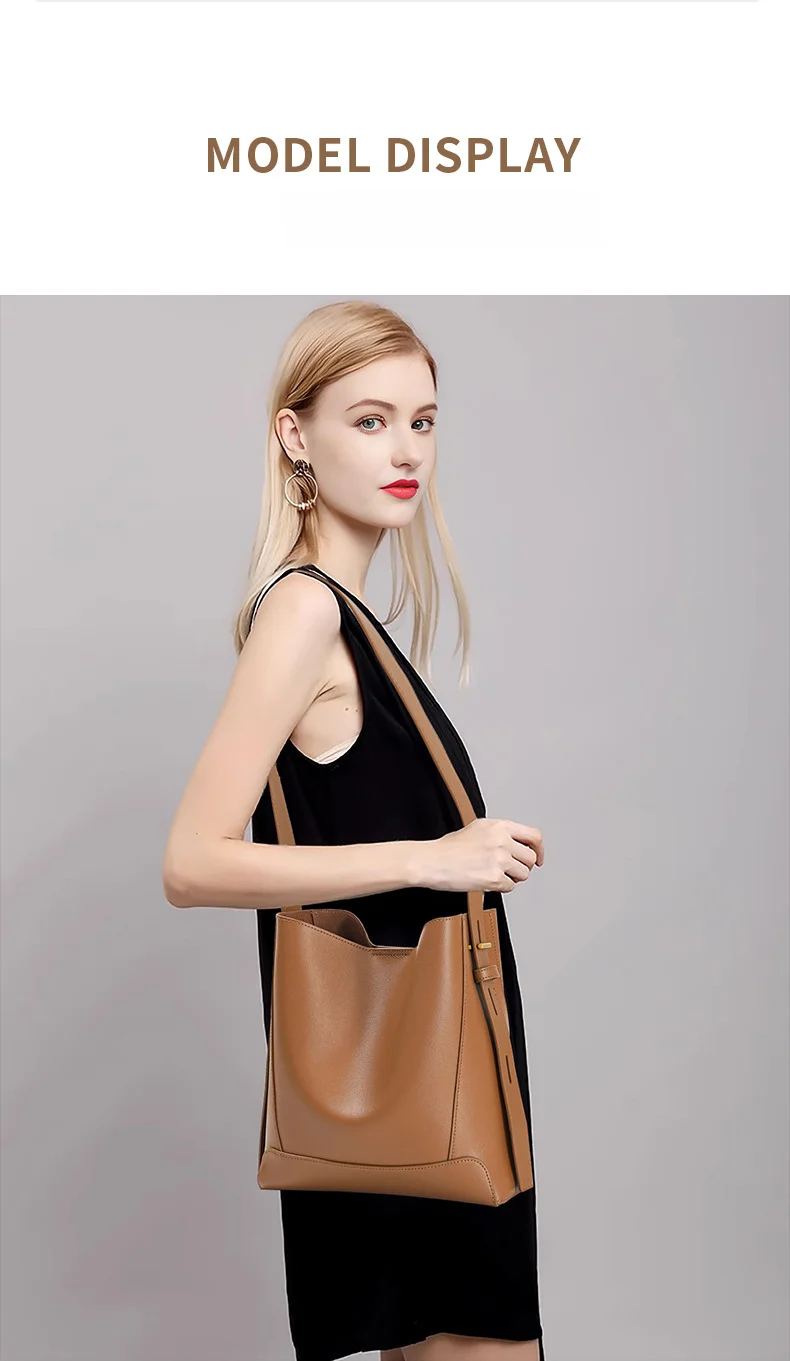Versatile Commuter Bag, Fashionable Tote Bag, One Shoulder Crossbody Bag, Genuine Leather Women's Premium Bag, Large Capacity One Shoulder Bucket Bag_voghion.com
