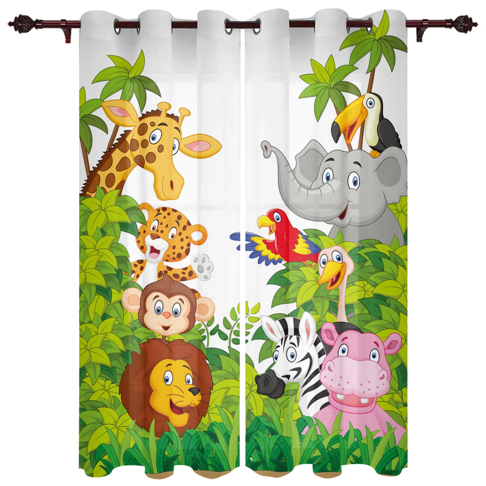 Cortinas para sala de dormitorio, niños, niñas, animales del bosque, dibujos animados, Zoo, tratamiento de ventana| Cortinas| AliExpress