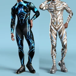 Cool Men Bodysuit CyberPunk 3D Printed Steampunk Armor Jumpsuit Halloween Party Cosplay Costume Carnival Romper Zentai Suit
