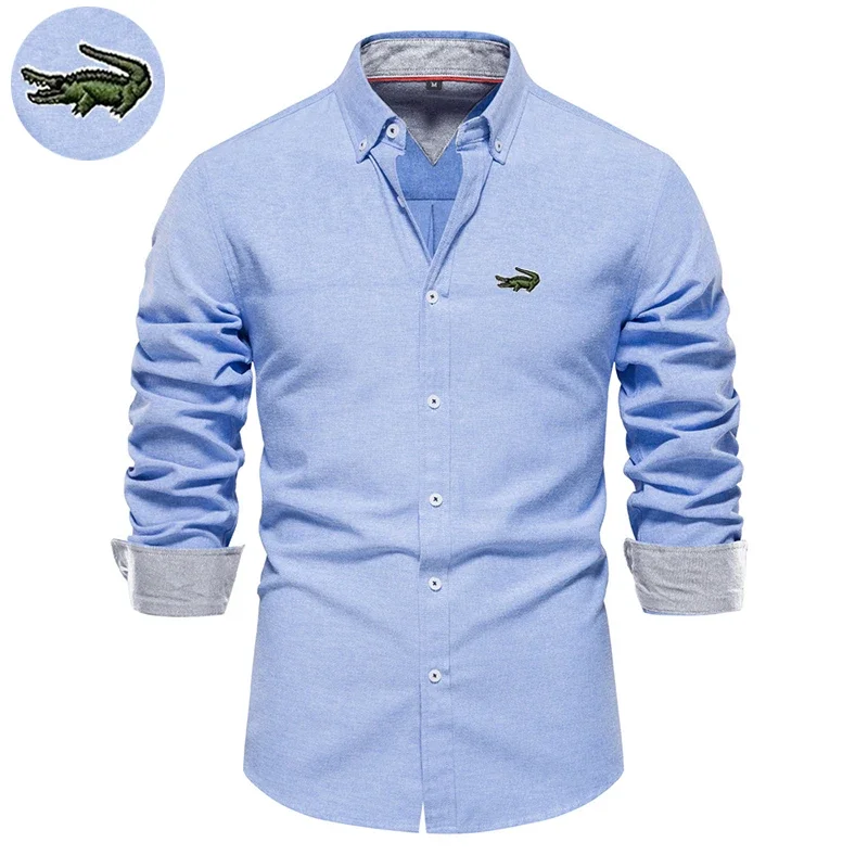 

New Spring and Autumn Cotton Social Shirt Men Solid Color High Quality Long Sleeve Shirt for Men Lapel Casual Social Men's Shirt