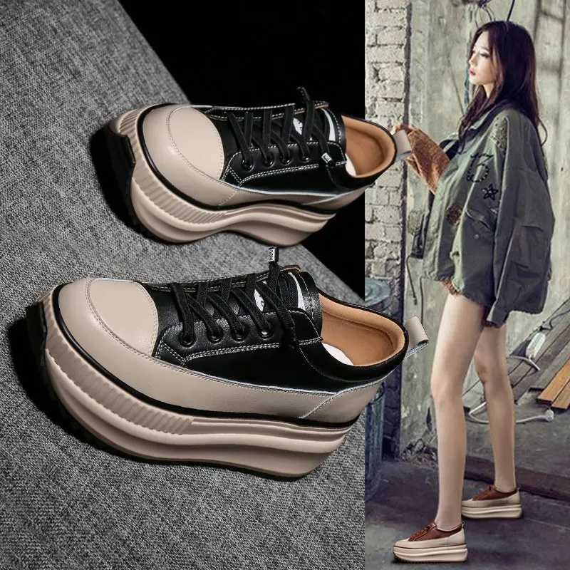 Winter Women Chunky Sneakers Warm Casual Vulcanized High Platform Boots 7CM Lace Up High Top Leather women shoes casual sneakers women sneakers