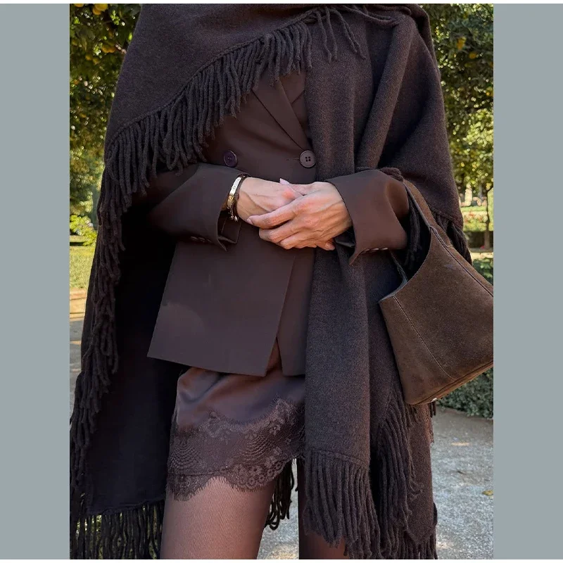 Frauen Quasten Patchwork Schal Mantel Mantel Elegante Stricken V-ausschnitt Unregelmäßige Kurze Jacke 2026 Frühling Chic Street Lady Oberbekleidung – Detail 5