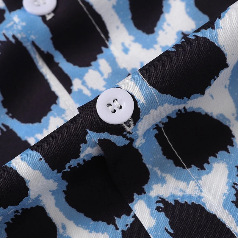 Streetwear Y2k Blaues Leoparden-Hawaiihemd für Herren, Auffälliges Gepardenmuster Kurzarm-Hemd mit Knöpfen, Lässiges Sommer-Party-Oberteil – Detail 12