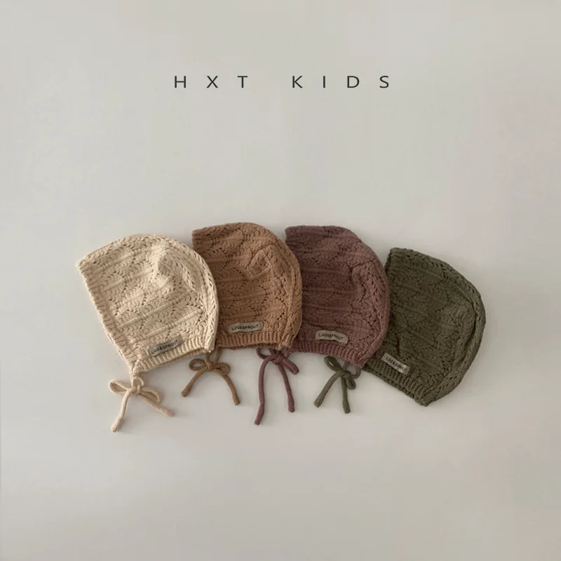 Children Knitted Hats Handmade Crochet Flower Girls Parent-child Outdoor Cotton Hat Autumn Winter Caps Fashion Retro Hollow