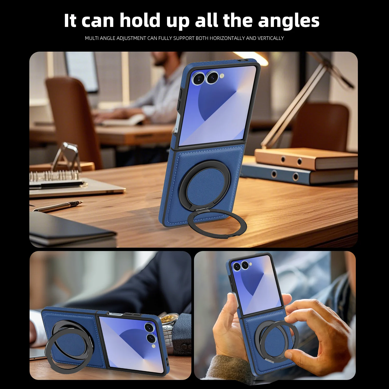Premium PU Leather Magnetic Case with 360° Rotation Ring Stand Cover