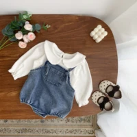 Spring And Autumn Newborn Baby Girls Baby Lapel Princess Casual Shirt For Children Long Sleeved Outing Base Shirt 3