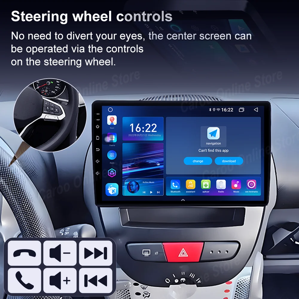 Autoradio Android 16 per Peugeot 107, Toyota Aygo, Citroen C1 2005-2014, con Carplay, GPS, Navigazione, Multimedia e Lettore Video - immagine 4