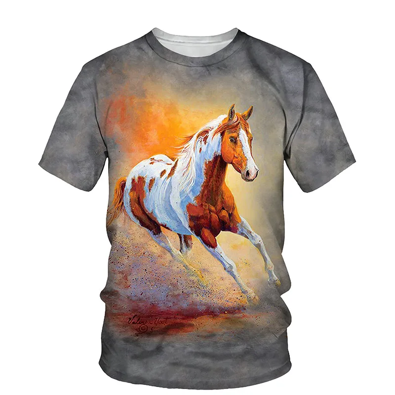 

Handsome Horse Graphic T Shirts Summer Fashion Animal Pattern Print T Shirt Casual Personality Hip Hop Streetwear Men T-shirt