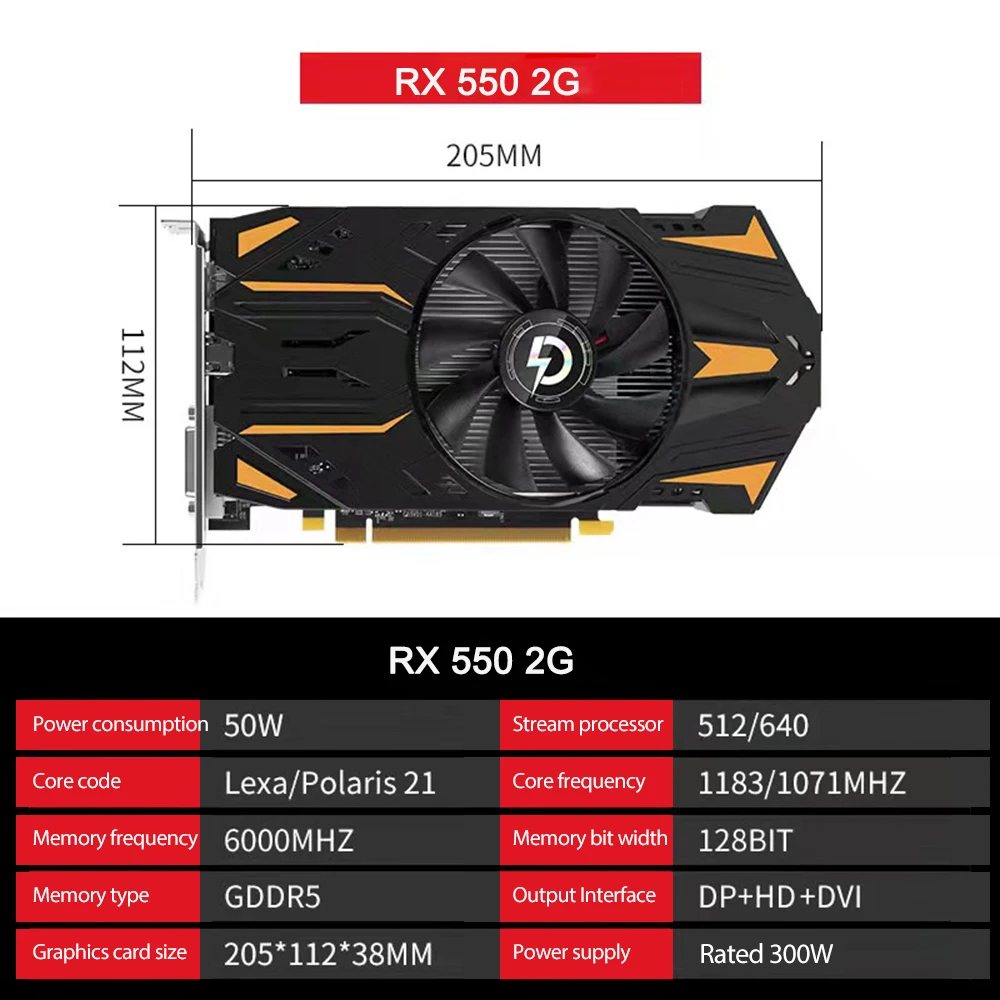 latest graphics card for pc RX550 Graphics Card PCI-E 3.0 X16 128Bit 4GB GDDR5 DisplayPort DVI-D HD Video Cards for AMD Radeon RX 550 4G 2GB external graphics card for pc Graphics Cards