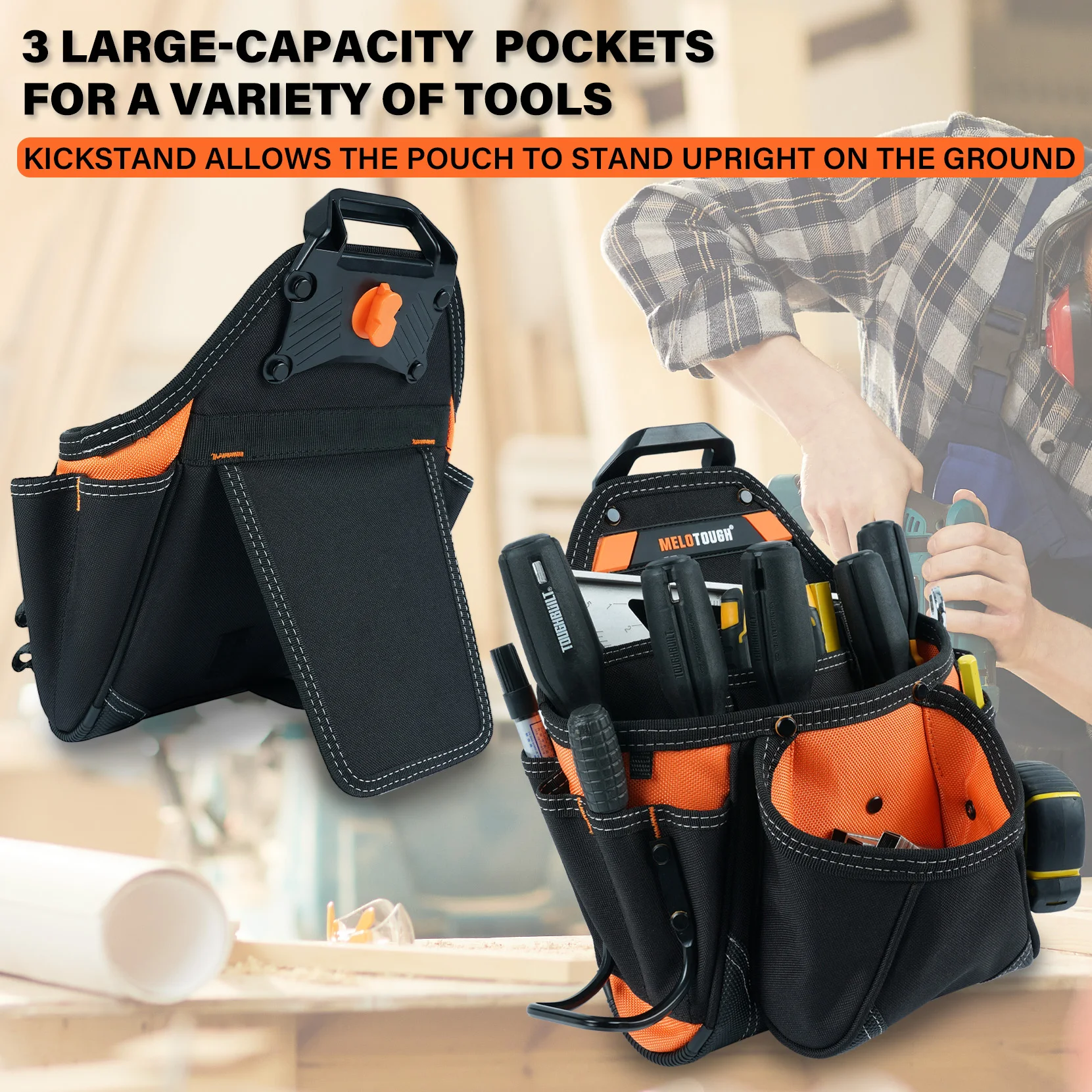 Contractor's Tool Pouch Electrician's Tool Pouch Nail ScrewWork Framer's Tool Belt Pouch with Hammer Ring Clip Utility Organizer 2