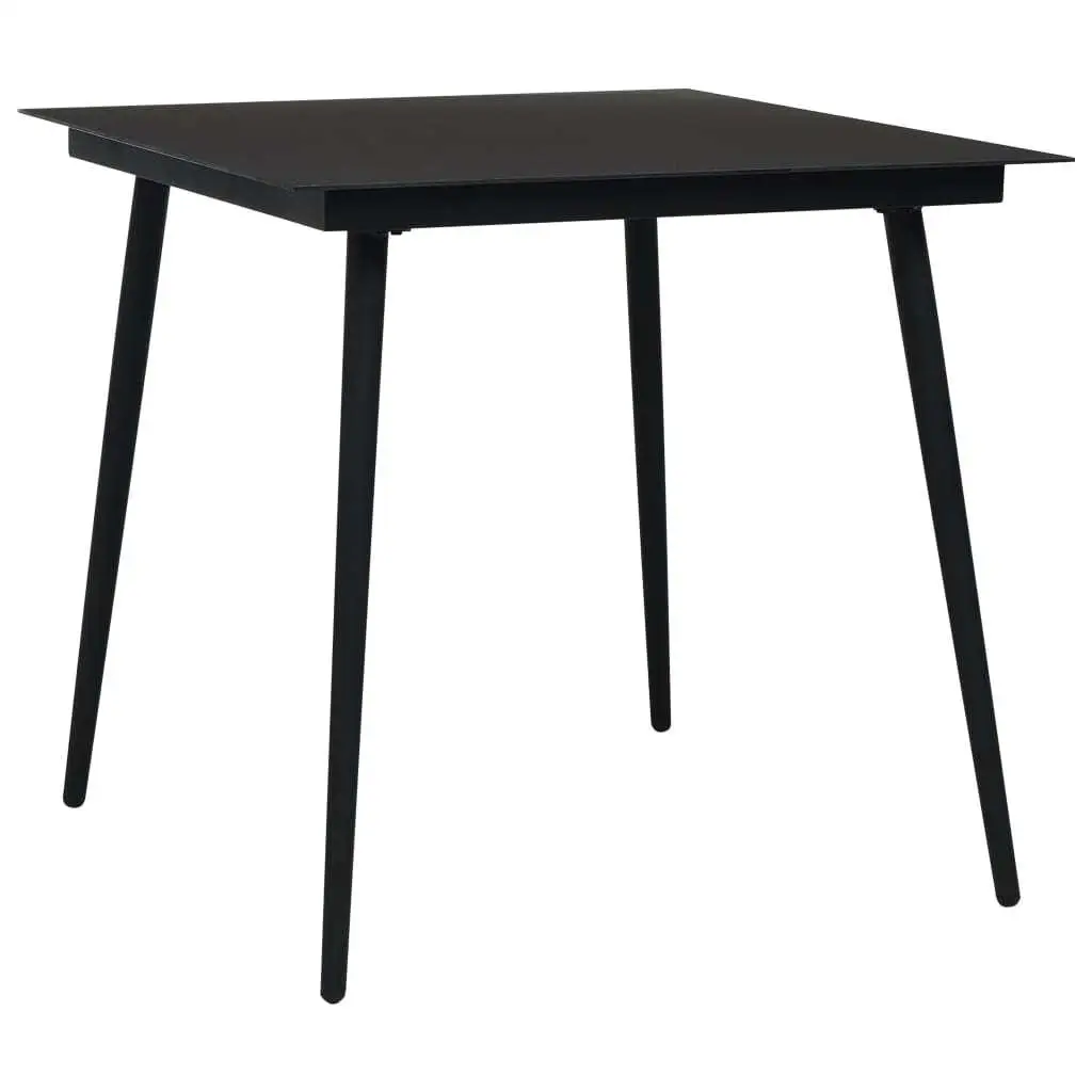 Stylish Black Poly Rattan Dining Set with Powder Coated Steel Frame and Glass Top 31.5 Inch Outdoor Furniture