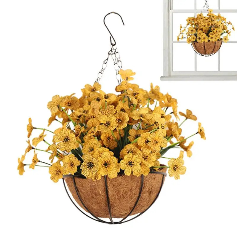 

Artificial Hangings Baskets With Flowers Artificial Flowers In Basket With Violet Flower Realistic Artificial Hangings Plants