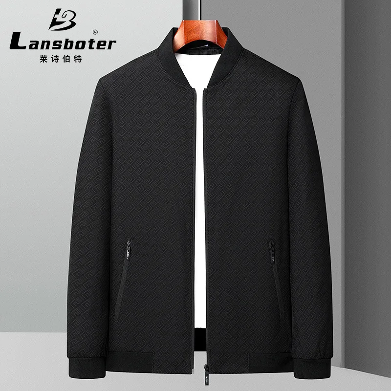 

Lansboter Black Spring And Autumn New Style Non-iron Men's Baseball Neck Print Jacket Middle-aged Dad's Jacket Fashion Coat