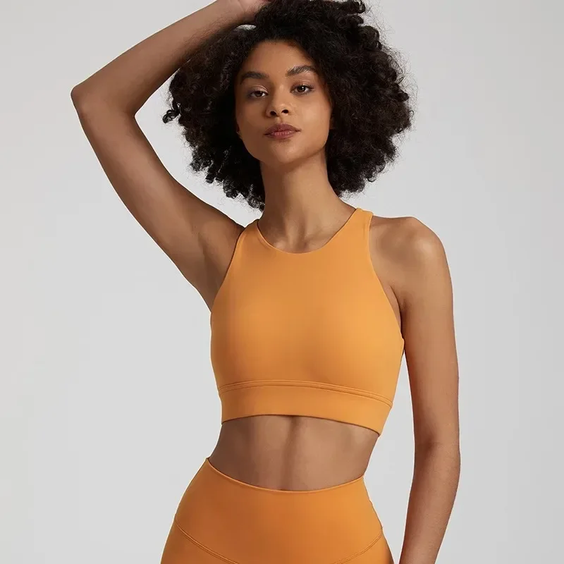 Lemon Round Neck Women Fitness Bra Tights Sport Yoga Tank Top Cutout Buckle Gym High Strength Comprehensive Training Jog