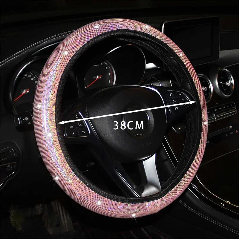Bling Bling Diamond Rhinestones Car Steering Wheel Cover 37/38cm Auto Interior Accessories Women Case Car Styling Four Seasons steering wheel cover