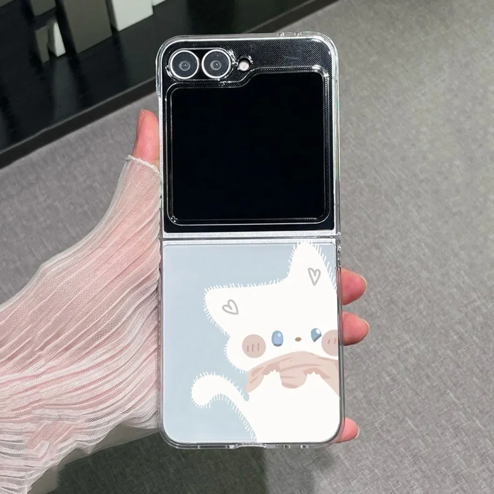 Custodia per telefono con simpatico gatto cartoon per Samsung Galaxy Z Flip 8 6 7 ZFlip 5, cover antiurto per Samsung Z Flip4 Z Flip3. - immagine 6