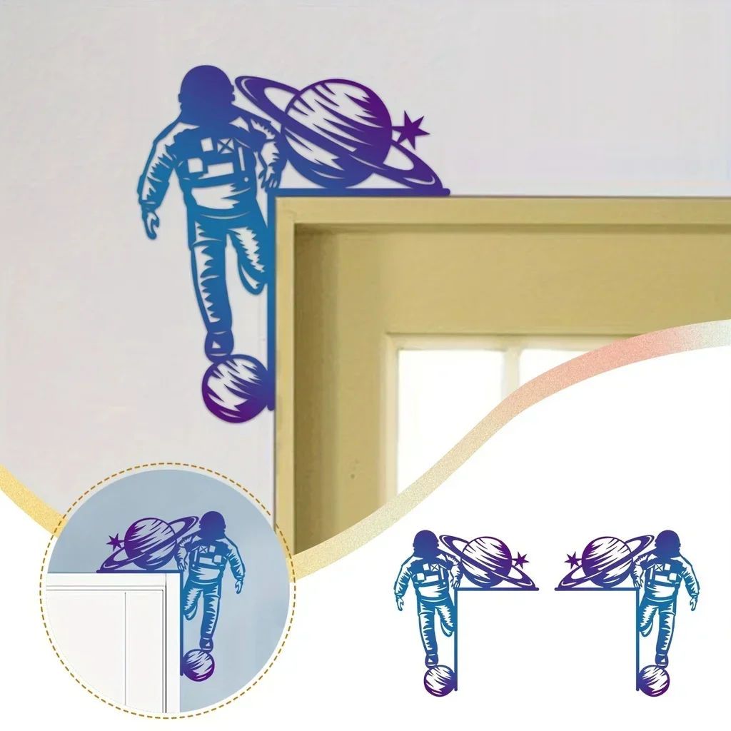 

Металлические железные красочные домашние декоративные настенные наклейки с астронавтом, дверные Угловые украшения, дверная рама, Угловое украшение, металлические настенные подвески