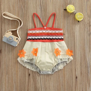 0-24M Toddler Baby Girls Romper Summer Princess Moana Flower Tassel Patchwork Sleeveless Jumpsuit Beachwear for Infant Girls 1