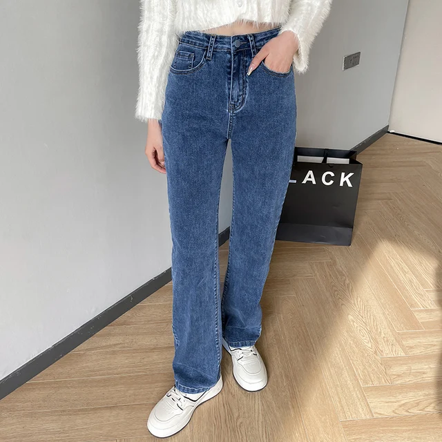 2023 primavera moda feminina todos os jogos reta solta perna larga calças  de brim casual cintura alta inferior harajuku namorado urbano denim calças  - AliExpress