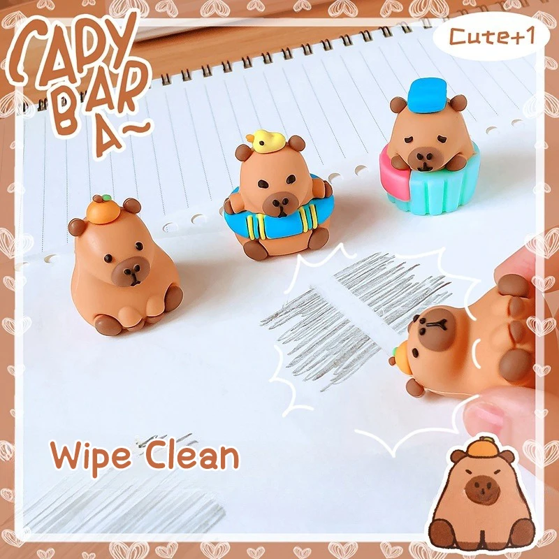 1Pcs Kawaii Aesthetic Stationery Office Supplies Cartoon Capybara Rubber Erasers Cute Three-dimensional Rubber Erasers Gift