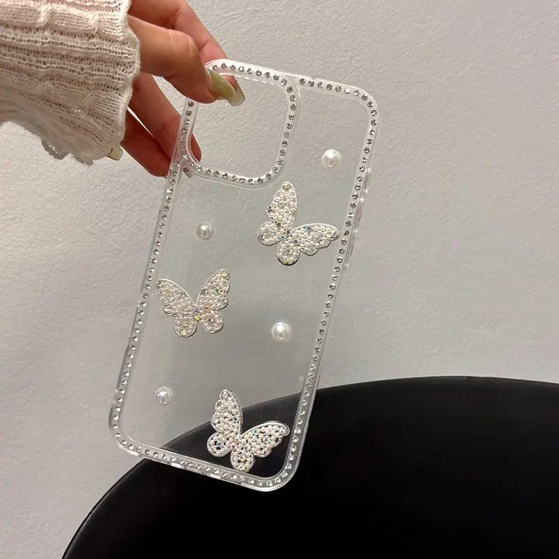 Pearl Butterfly Diamond Clear Soft Phone Case
