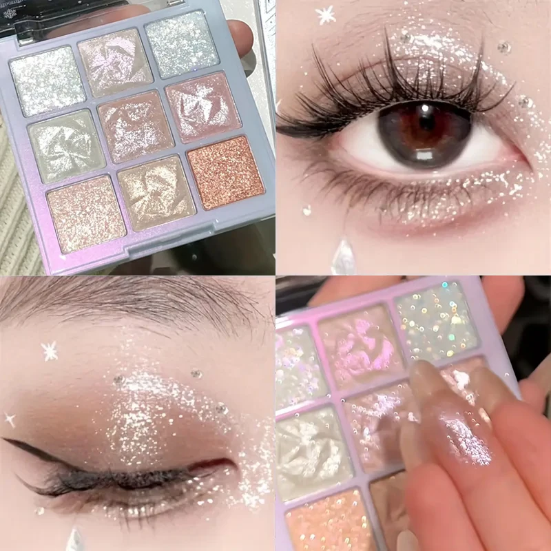 Schneeflocke 9-farben Lidschatten Palette Glitzer Und Perle Töne_voghion.com