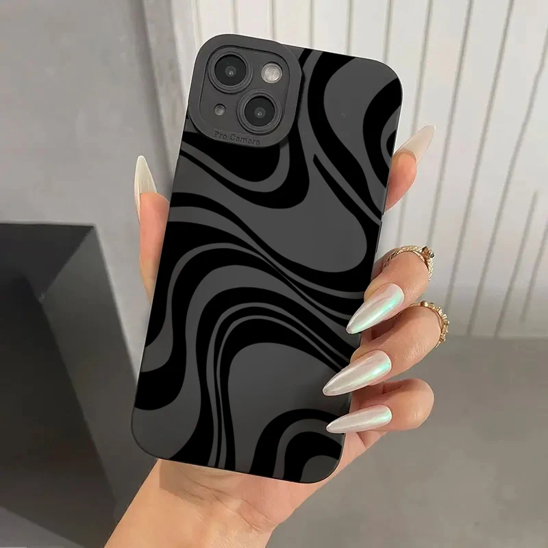 Black Wave Pattern Print TPU Soft Phone Case