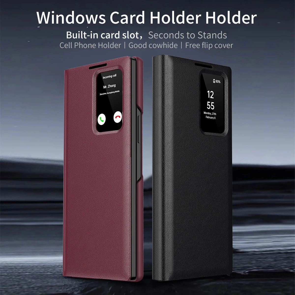 Deluxe Smart Leather Tri-Fold Case with Touch Window & Free-Flip Stand