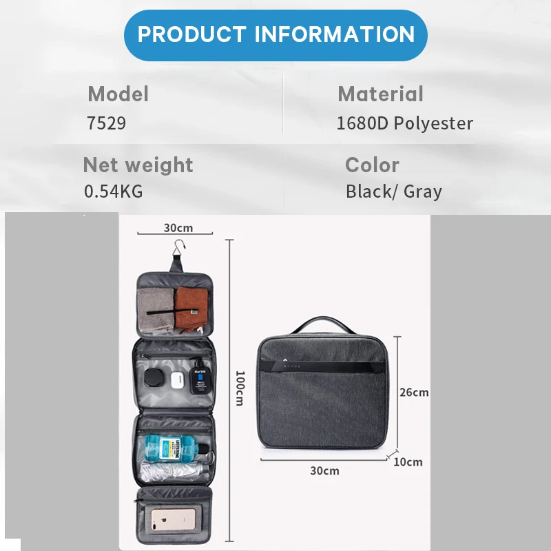 BANGE Hanging Men toiletry bag Waterproof wet and dry separation Convenient travel folding women's storage bag Cosmetics handbag 6