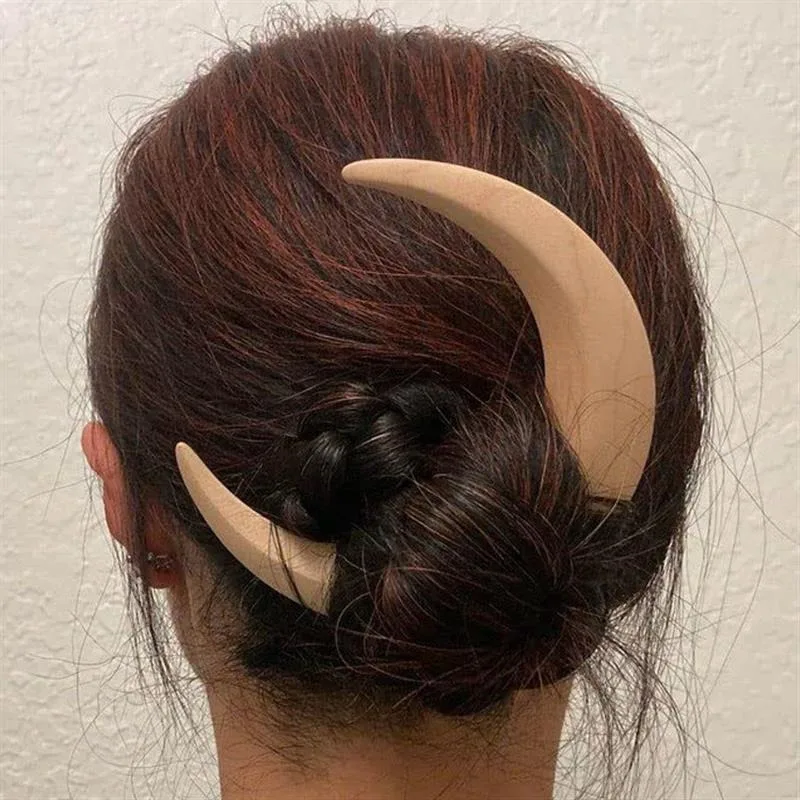Hair Comb Hair Accessory Hair Clip Hair Headdress Hair Stick Pearl Hairpins Handmade Wooden Moon Hairpin Crescent Shaped Handcarved Hair Fork Elegant Premium Feel Upper Chord Moon Sandalwood Hair Clip