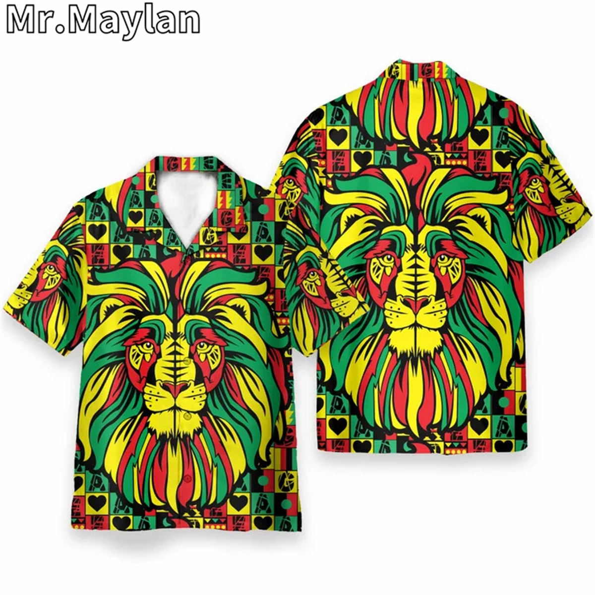Rasta Bob Marley Lion 3D Full Printed Shirt Beach Hawaiian Shirt Summer Short Sleeve Shirt Streetwear Oversized Chemise Homme-11 2