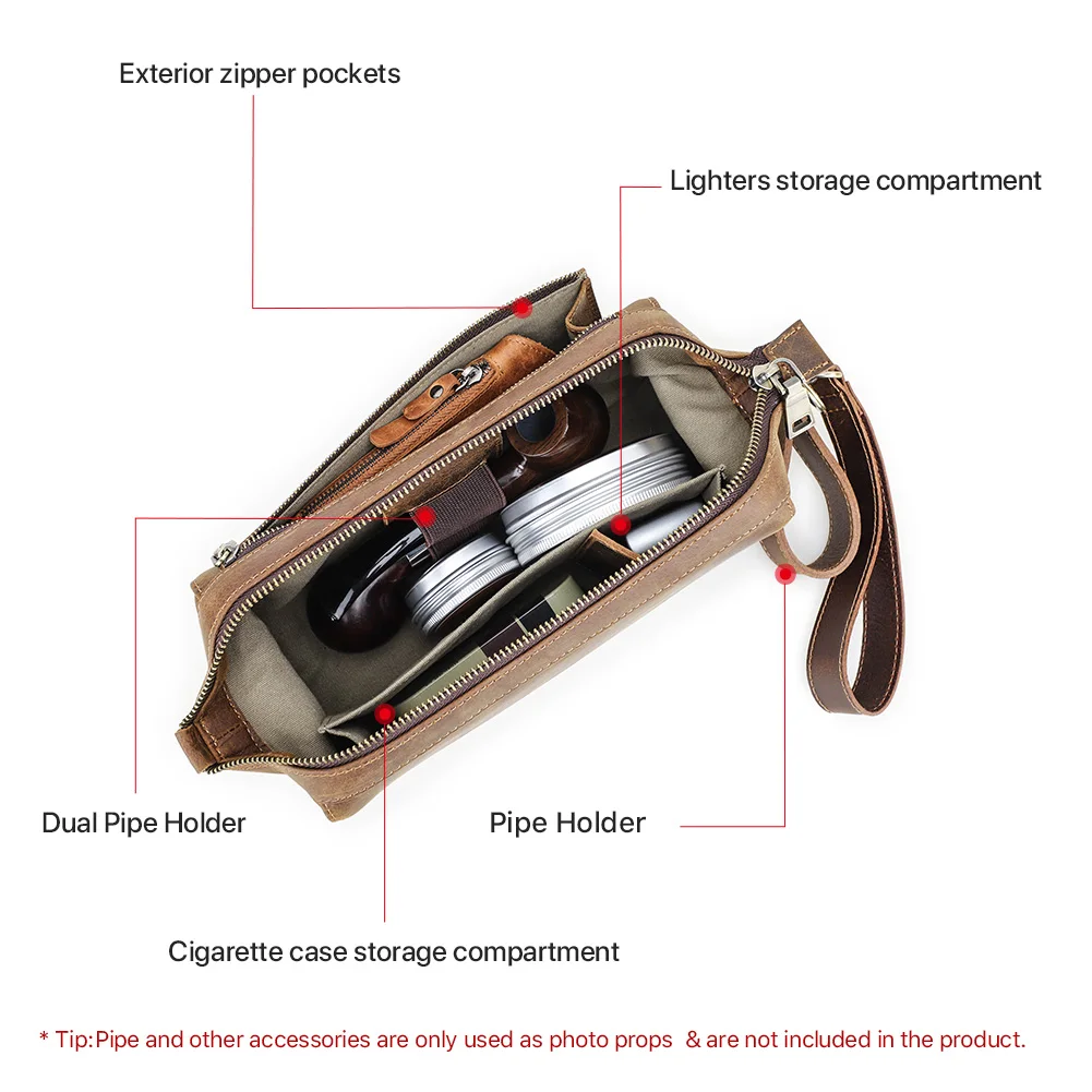 Genuine Leather Functional Pipe Bag Tobacco Pipe Smoking Stash Bag Herb Tobacco Pouch Clutch Case Smoking Accessories smoking accessories tobacco pipe tobacco smoking accessories smoking pipe