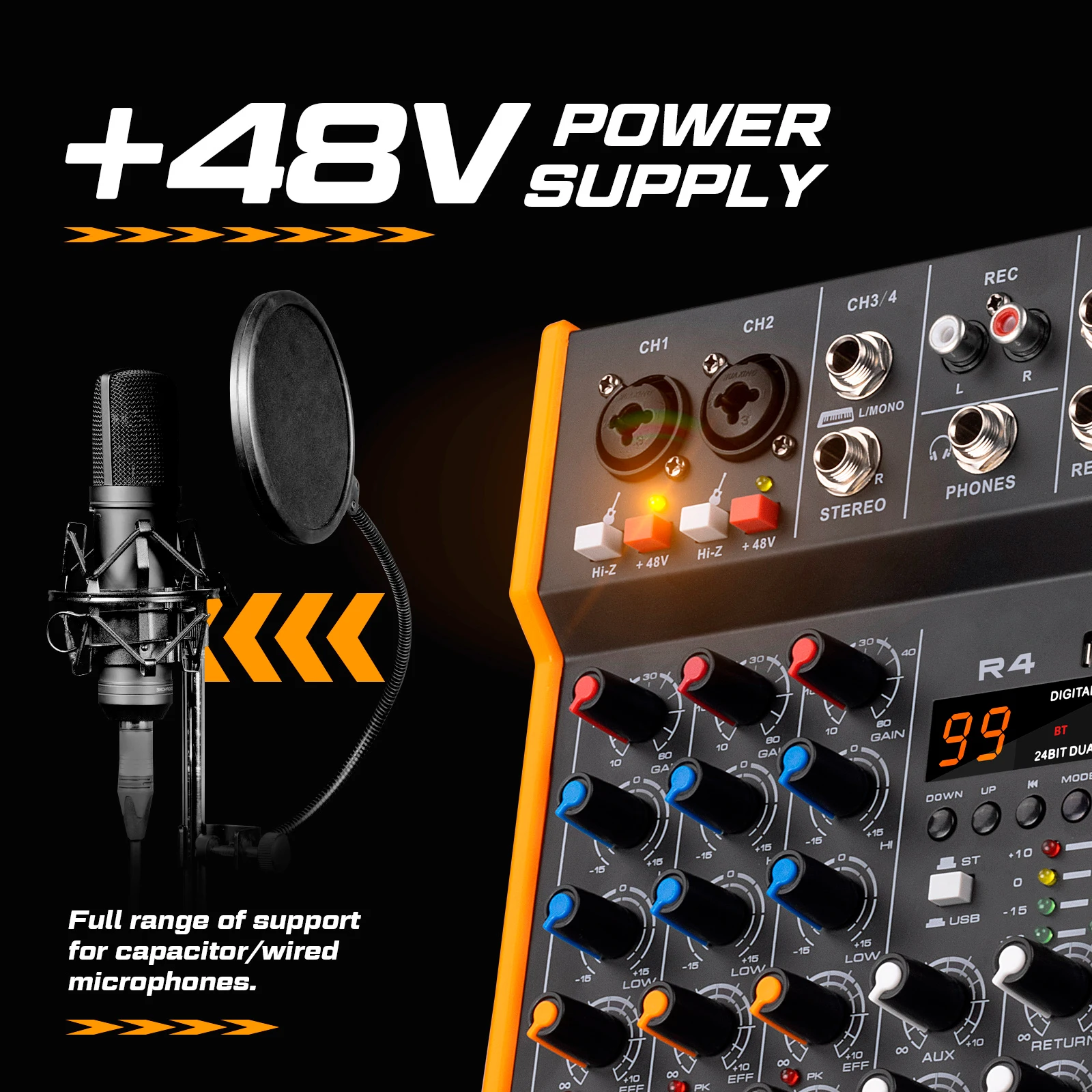 New R6/R4 6-Channel Multi-Audio Mixer, 99DSP Stereo Bluetooth 5.0