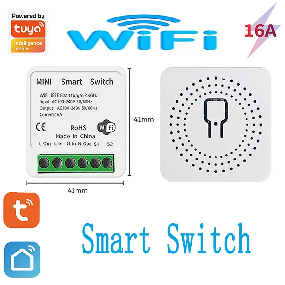 

Tuya Wifi DIY Mini Switch 16A Works with Alexa Google Home Devices For Tuya Smart Life Timed Wireless Control Relay Automation