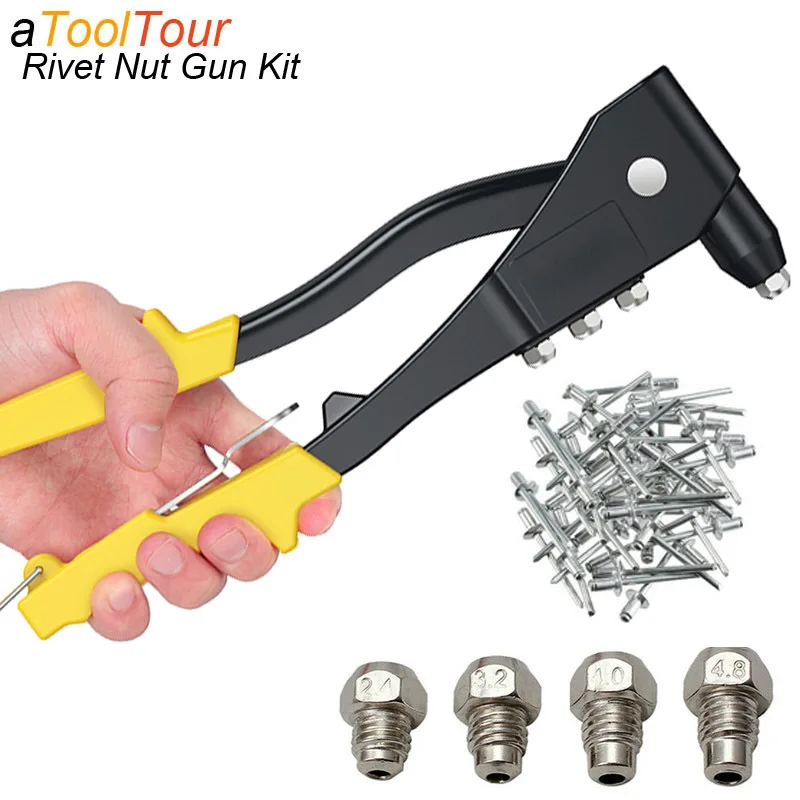 ThreadedInsertRivetPlierPopGunKit50PcsAluminumBlindNutRivets