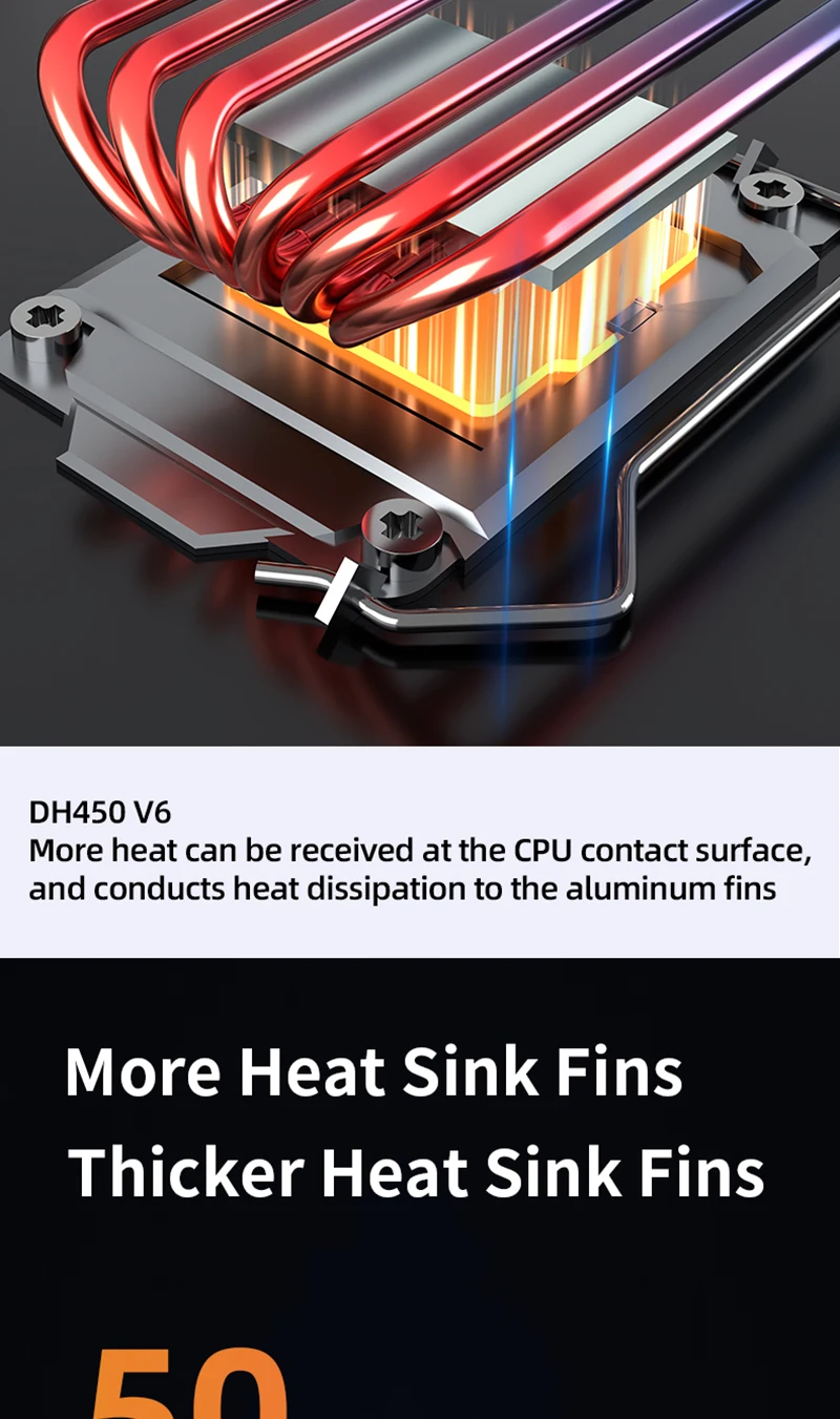 DH450 Low Profile CPU Cooler 45mm Height 6 Heatpipes ITX CPU Radiator 9CM PWM Fa