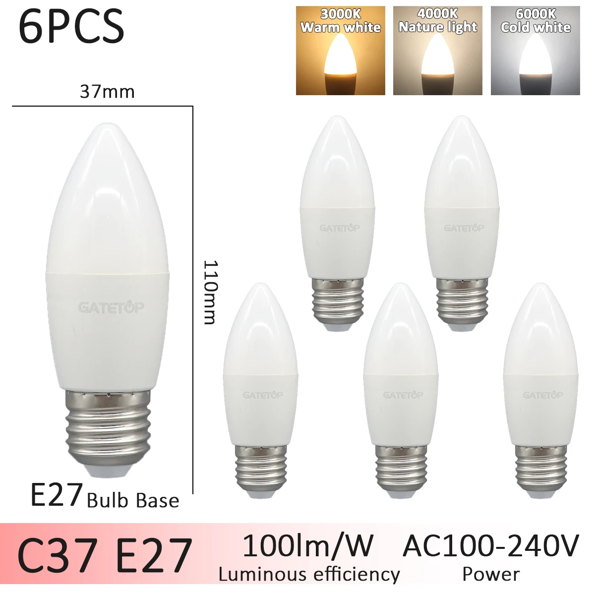 6pcs C37 E27