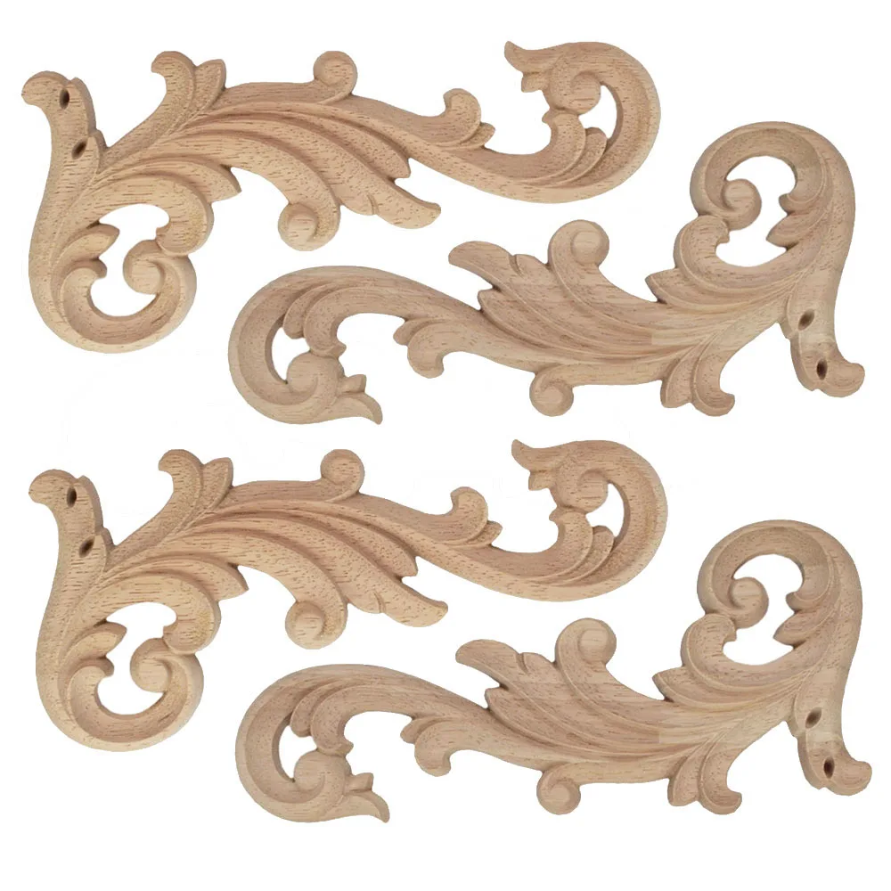 

4PCS 16x8cm Woodcarving Decal Corner Applique Frame Door Decorate Wall Doors Furniture Decorative Figurines Wooden Miniatures