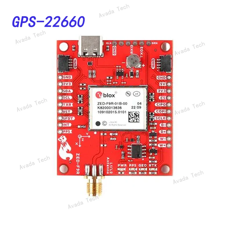 

Avada Tech GPS-22660 GNSS/GPS development tool GPS-RTK Dead Reckoning Breakout - ZED-F9R, SMA (Qwiic)