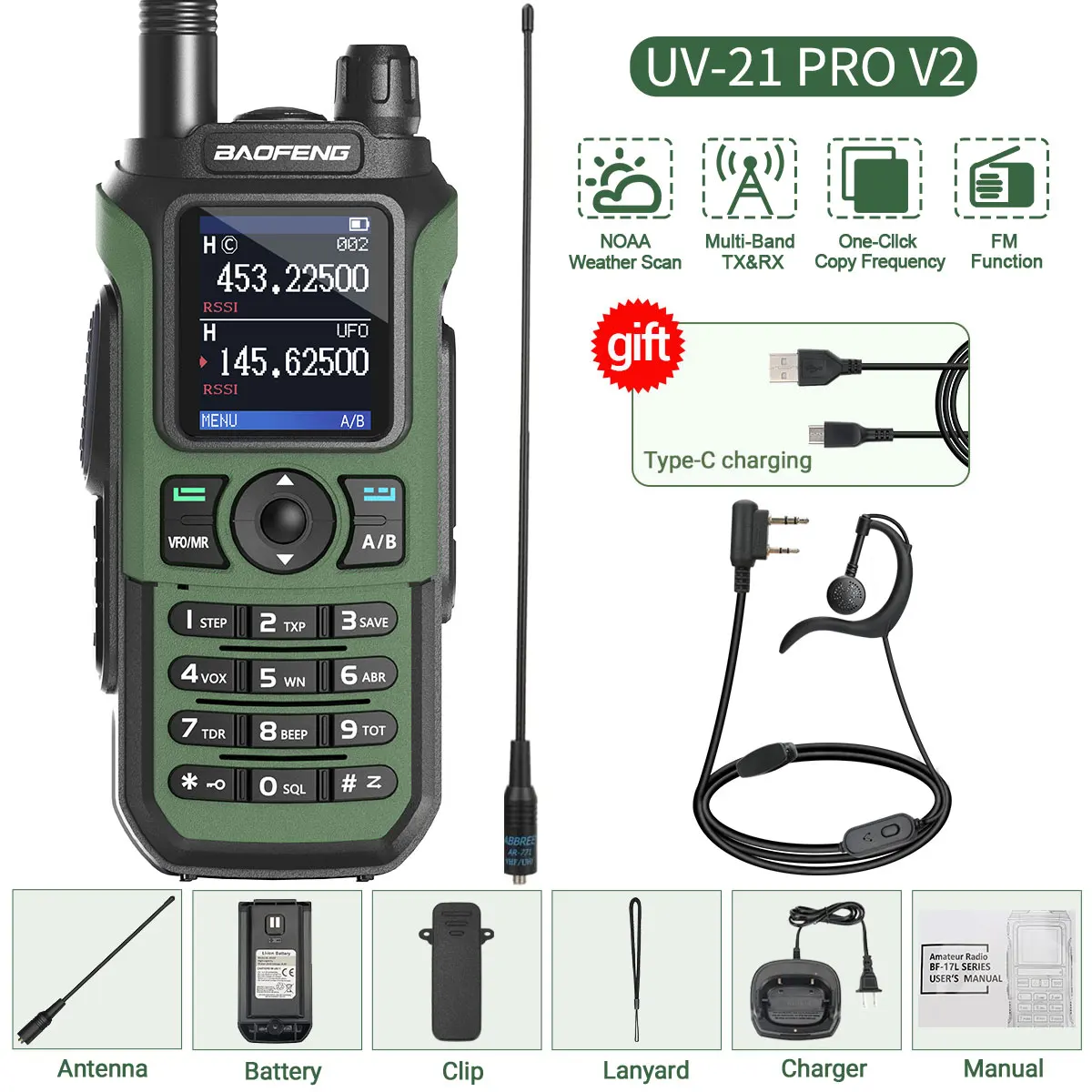 New UV-21 PRO V2 Walkie Talkie Wireless Copy Frequency Professional Air Band Long Range 16 km High Power Two Way Ham Radio 3