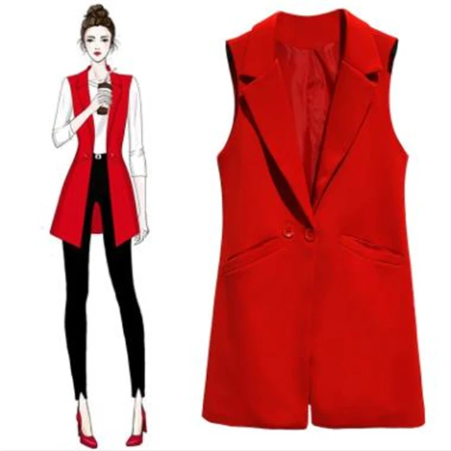 Lapel Long Suit Gilet Female Jacket Coat Pockets Spring OL Tops Sleeveless Blazer Casual Solid Vest Waistcoat Women Temperament