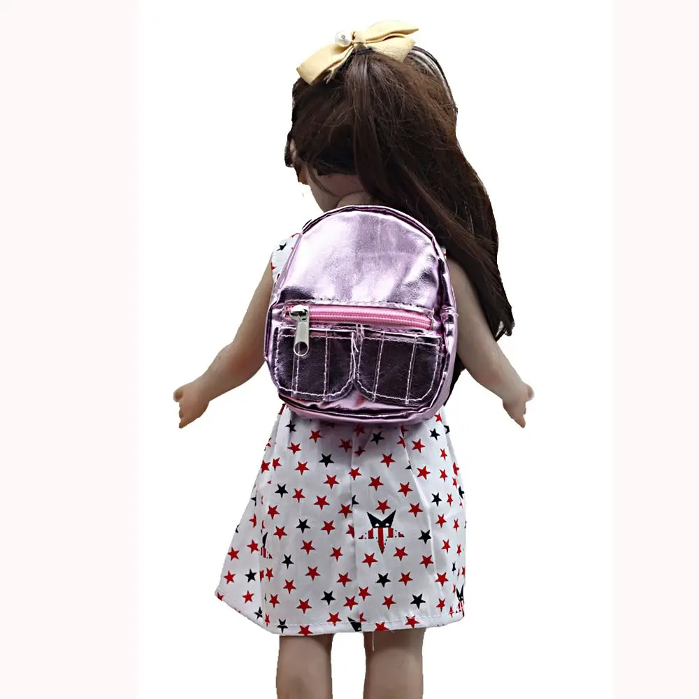 Fashion PU Glitter Pink Silver Mini Knapsack for 18 inches Girl Doll Backpack Doll Bag Dolls Accessories Kids Gift Children Toys