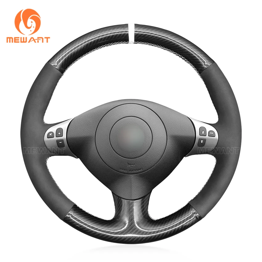 MEWANT Black Suede PU Carbon Fiber Car Steering Wheel Cover for Alfa Romeo 147 2000-2010 156 2003-2007 Crosswagon 2004-2005