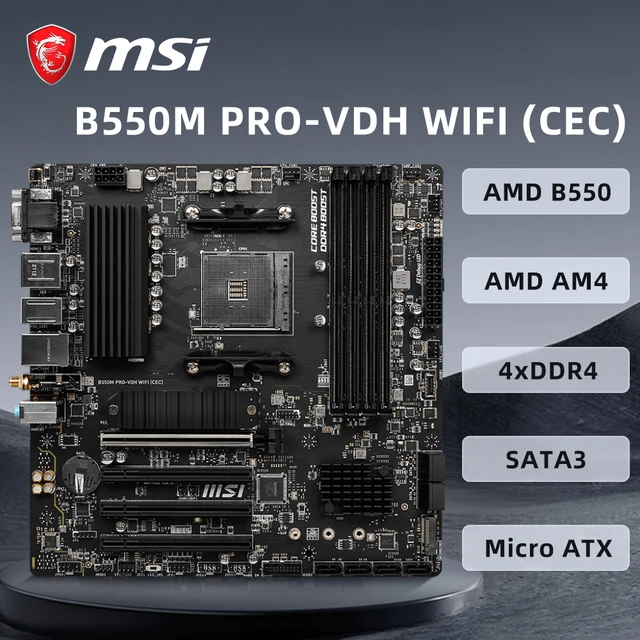 MSI PRO-VDH WIFI (CEC) 마더보드, AM4 Ryzen 9 5900X R75700X3D R 5 5600X CPU 지원, AMD B550 2xDDR4 1xPCIe 3.0 Micro-ATX MSI PRO-VDH WIFI (CEC) 마더보드, AM4 Ryzen 9 5900X R75700X3D R 5 5600X CPU 지원, AMD B550 2xDDR4 1xPCIe 3.0 Micro-ATX