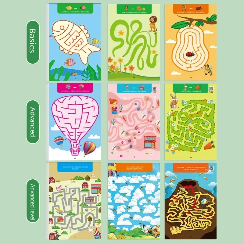 64 Pages Educational Games Kids Concentration Maze Training Book Reusable Practice Copybook 2