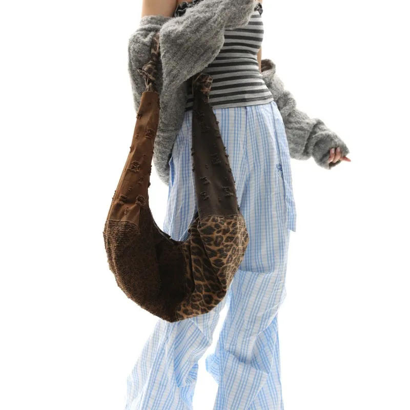 Original Sexy Leopard Print Large Capacity Women Bag With Personalized High-end Feel Spliced Color Blocking Crossbody Bag Trendy