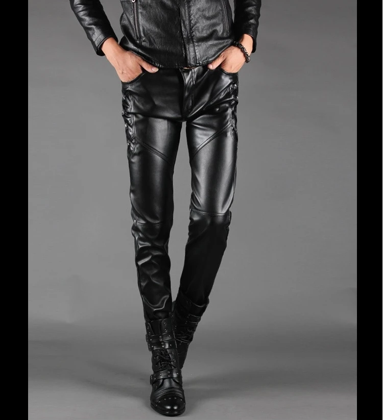 Description Picture 5 of itemMen's Motorcycle Leather Trousers Slim Fit PU Punk Leather Pants Fashion Casual Black Skinny Leather Pants Men