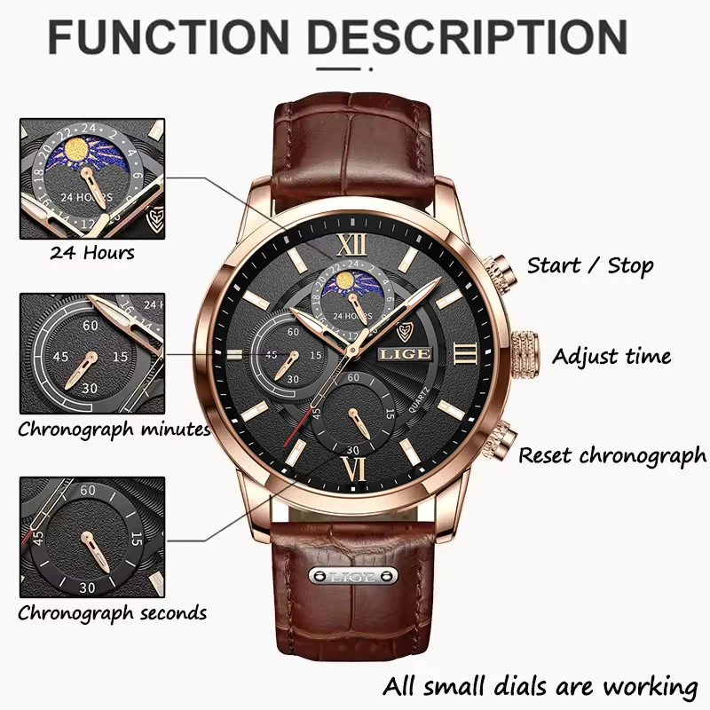 Men's Luxury Leather Quartz Sports Watch - Waterproof Wristwatch by LIGE