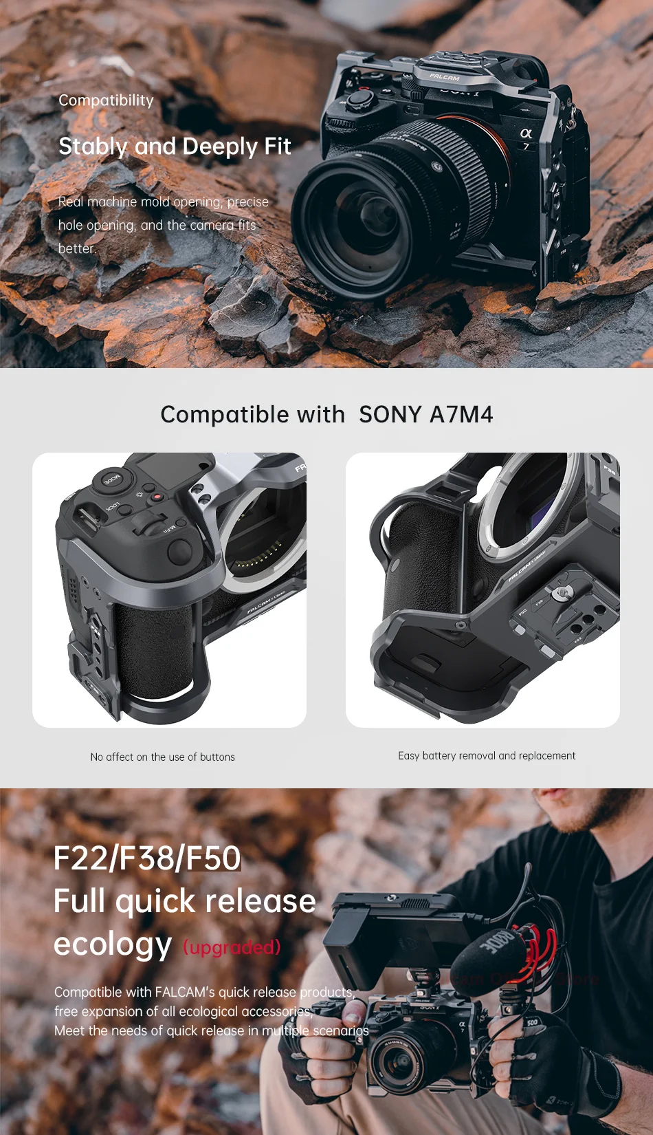 Falcam F22 F38 F50 Quick Release Camera Cage V2 For Iconic Brand A7M4 2824A Camera Cage Base Aluminum Quick Release Mount with Cold Shoe