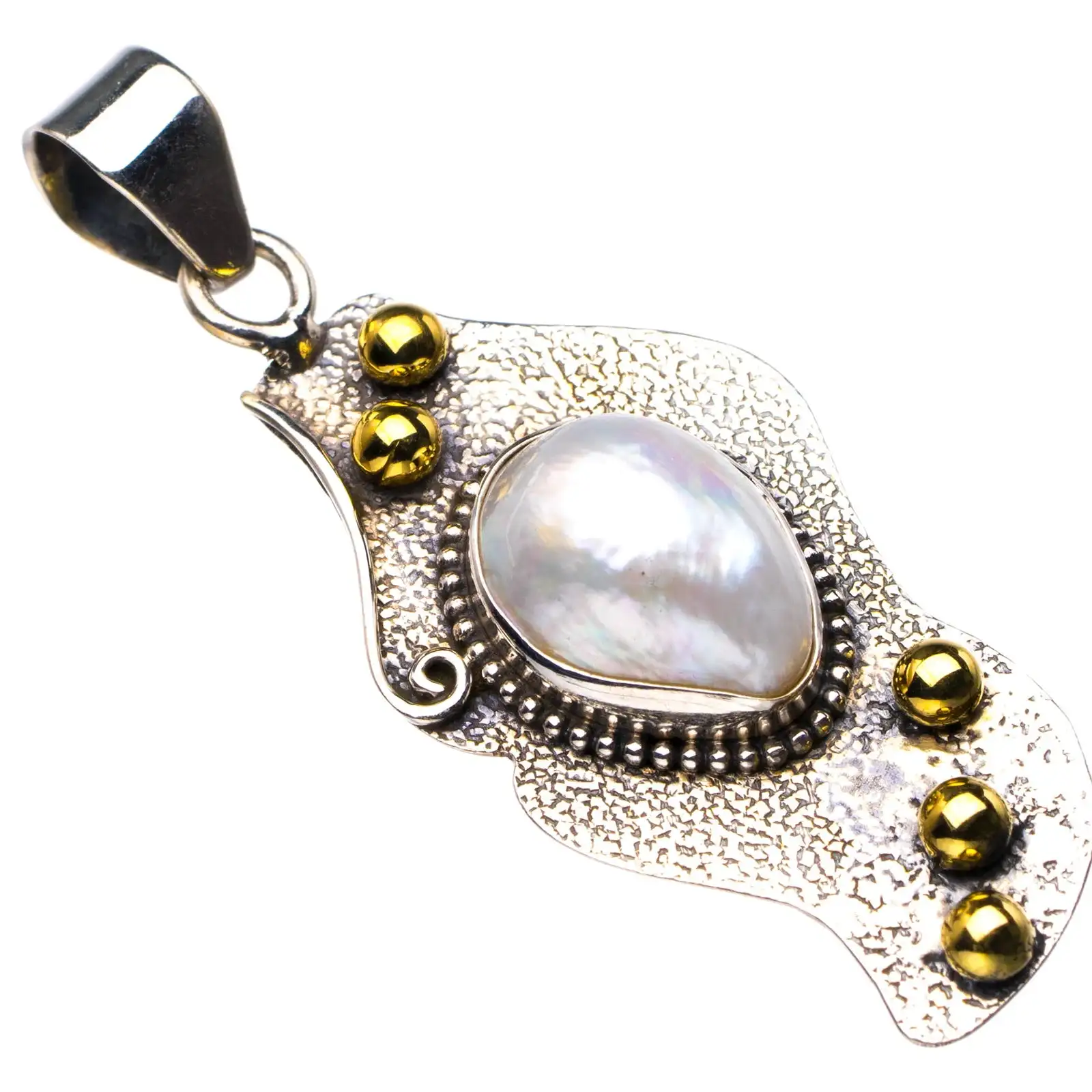 

StarGems Natural Two Tones Biwa Pearl Handmade 925 Sterling Silver Pendant 2" D6302